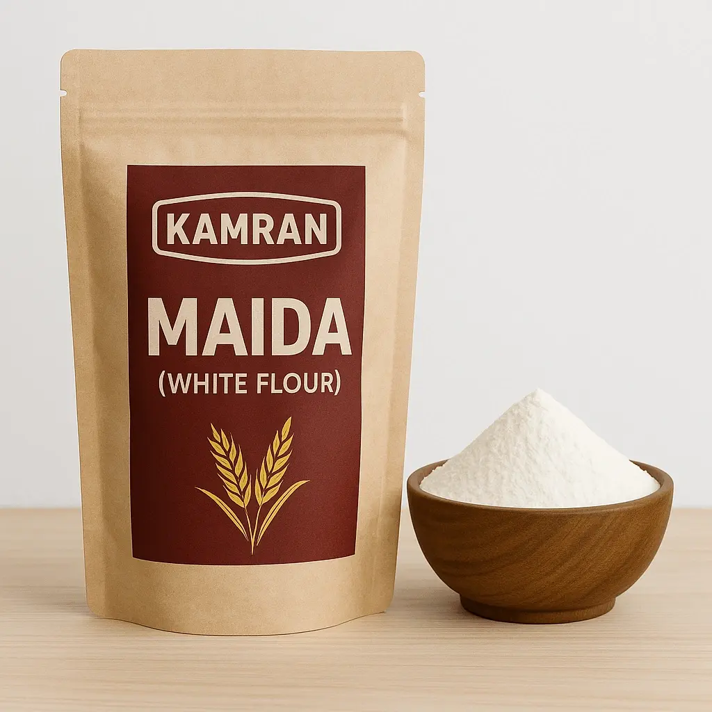 Maida (White Flour) Kamran Flour Mills, flour manufacturer Pakistan, LalaMusa flour mill, premium wheat flour, chakki atta, suji, fine flour, Pakistani wheat products, established 1968
